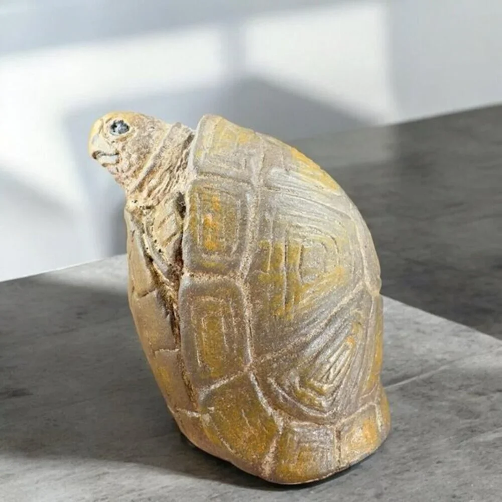 Vintage Whimsical Resin Turtle Figurine Brown‎ Textured Figure Anthropomorphic